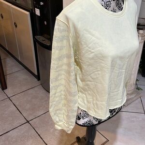 INC Women's Sweater Yellow Size Medium Embellished Sleeve Pullover $69 stretchy